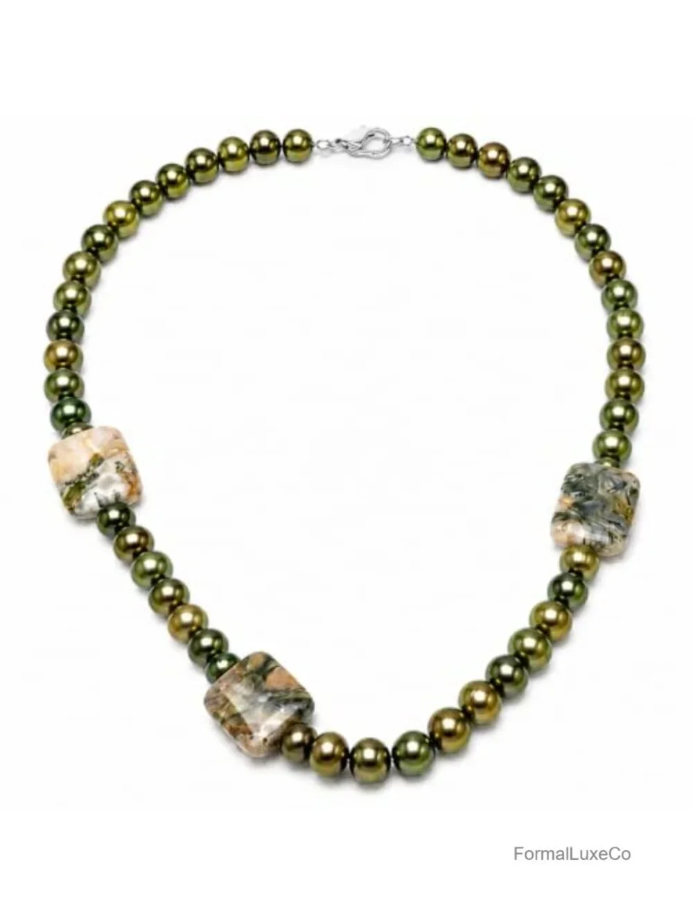 Handmade Black Agate Freshwater Pearl Necklace Silver Accents 30